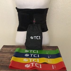 Waist trainer and resistance bands set.